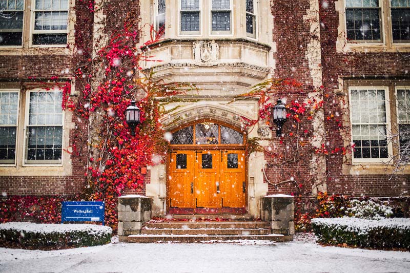 Welles Hall winter snow