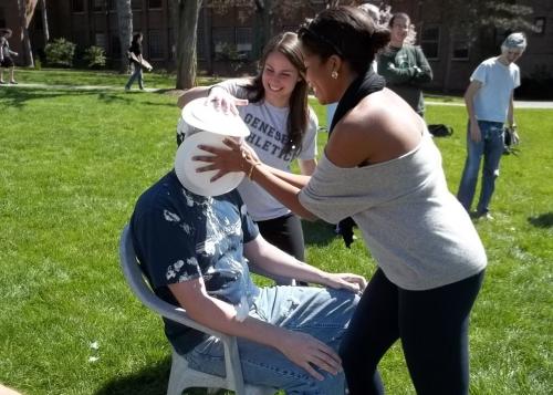 professor getting pied twice at once