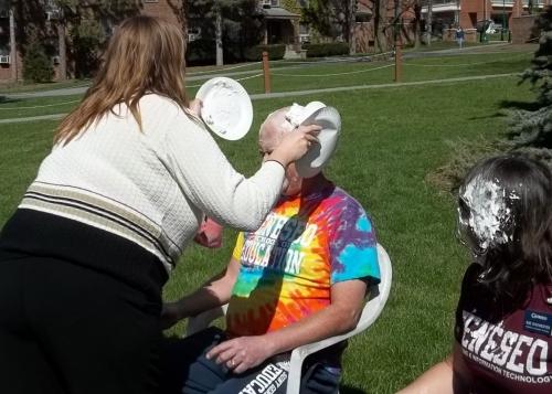 professor getting pied twice by one student