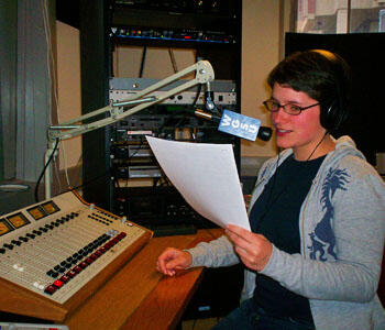 Student during radio broadcast