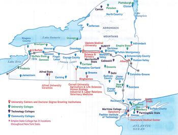 map of the 64 campuses of SUNY