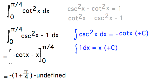 Integral of cot^2x = integral of csc^2x - 1