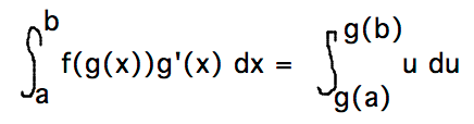 Integral from a to b of f(g(x))g-prime(x)dx = integral from g(a) to g(b) u du