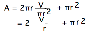 A = 2V/r + pi r^2