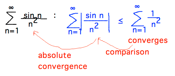 Sum sin(n)/n^2 converges if sum |sin(n)/n^2| does which is less than sum 1/n^2
