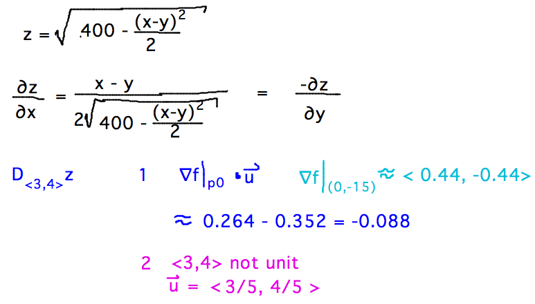 Directional derivative needs gradient at your location and unit vector in direction (3,4)