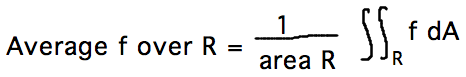 Average = 1/area times integral of f over R