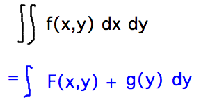 Double integral of f(x,y) = single integral of F(x) + g(y)