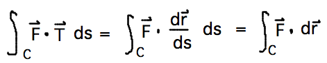 Integral of F dot T = integral of F dot dr/ds = integral pf F dot ds