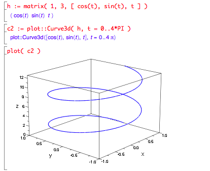 matrix with (cos(t),sin(t),t), plot::Curve3d to make plot object