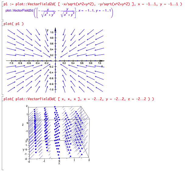 plot::VectorField2d and plot::VectorField3d generate plots of 2- and 3D vector fields