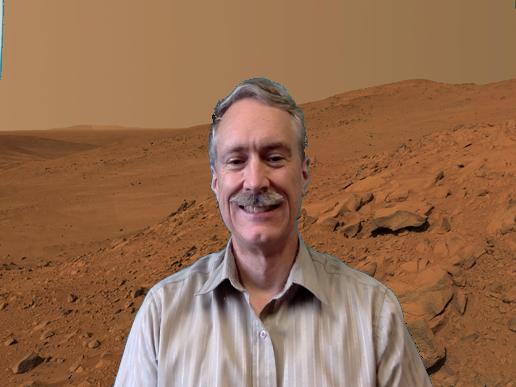 Prof. Baldwin against a Martian landscape