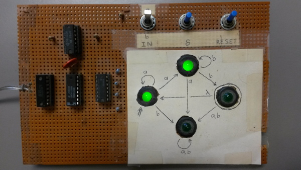 State diagram and circuitry with 2 states illuminated