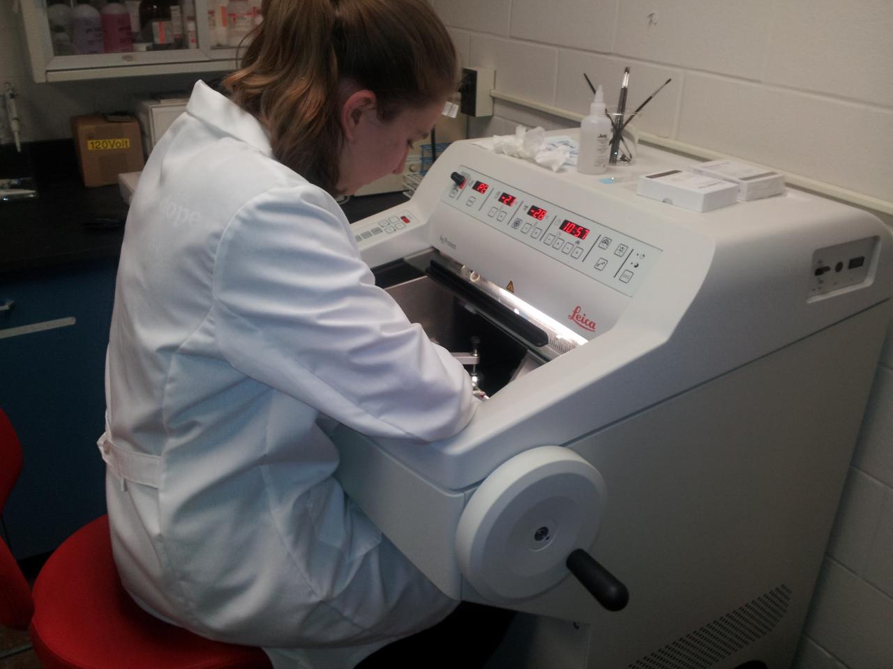 Student using a machine for an experiment