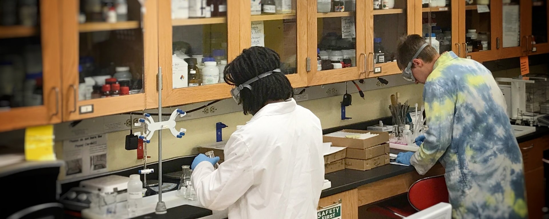 Students working in an active lab