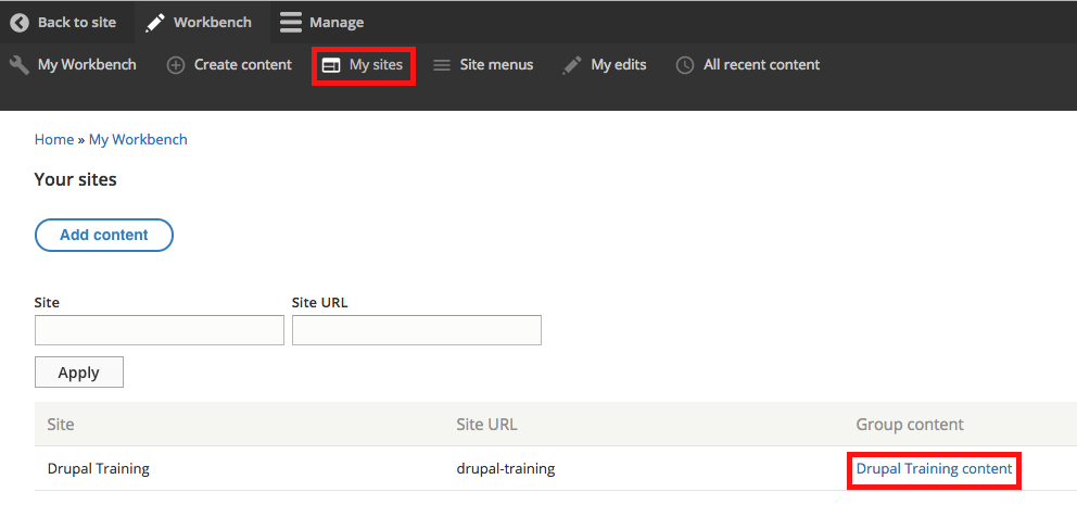 Click on Site Contents in the Navigation Menu to view the sites you can edit