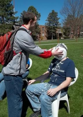 professor getting two pies