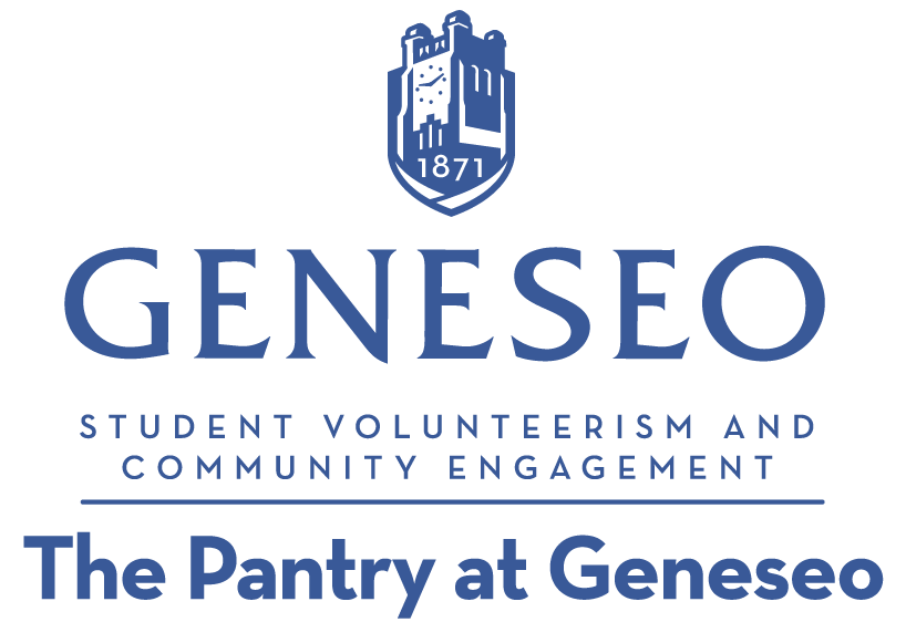 Food Pantry Lock up with Geneseo shield logo and Student Volunteerism and Community Engagement 