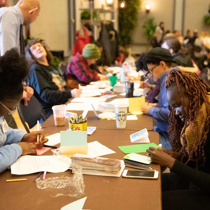 students at table