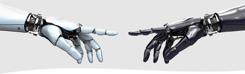 two robotic hands about to touch