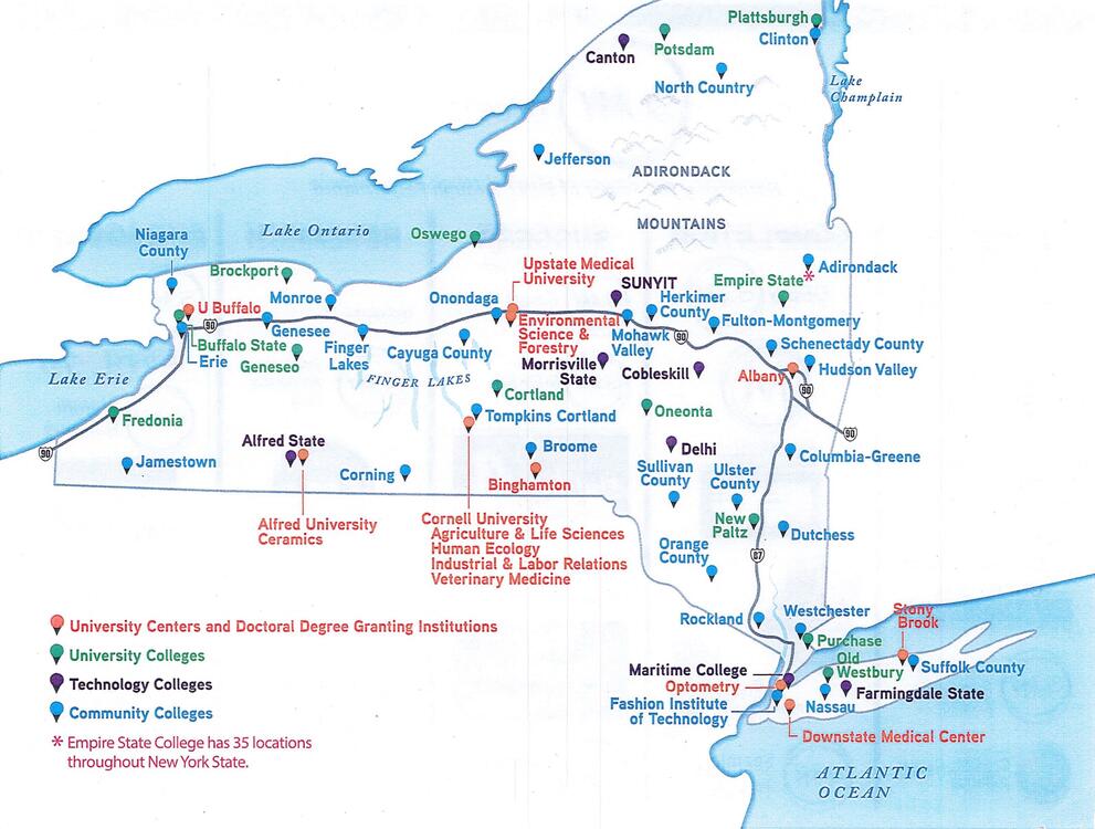 map of the 64 campuses of SUNY