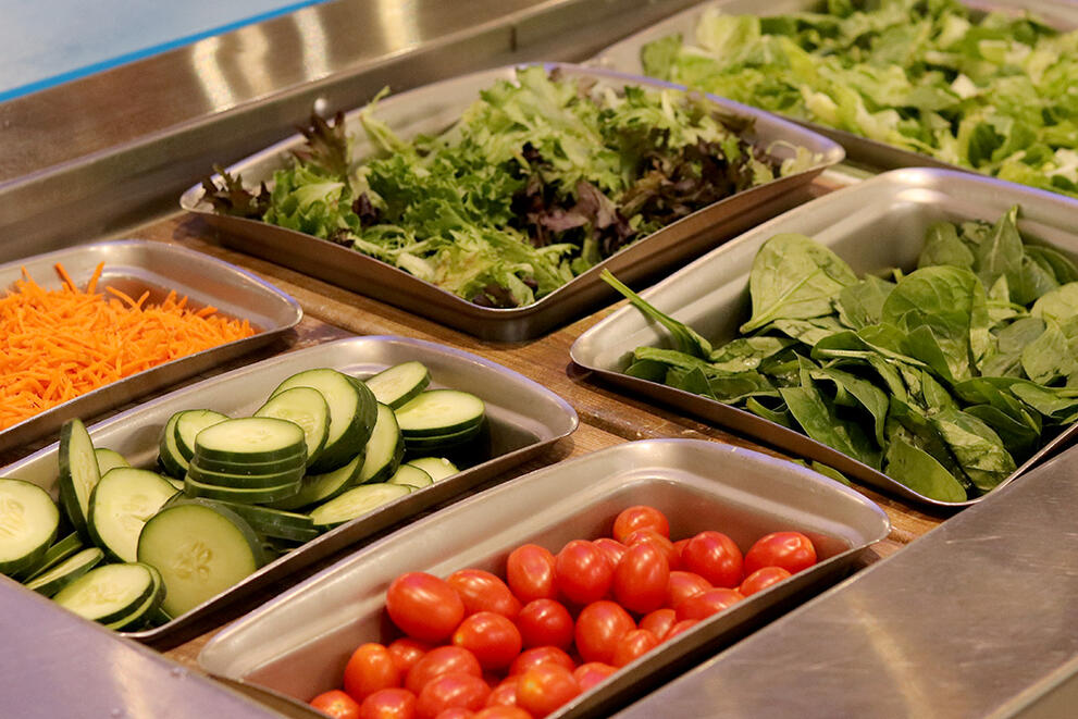 Assorted items at the salad bar in Red Jacket Dining Complex.