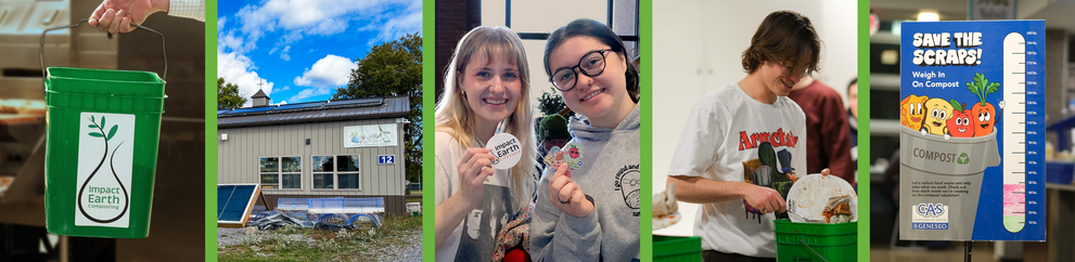 Collage of photos showcasing sustainability efforts and Geneseo students attending past events.