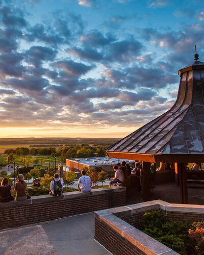 A photograph of the Geneseo gazebo and sunset