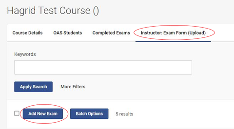 Instructors: Exam Form tab with red circle around it