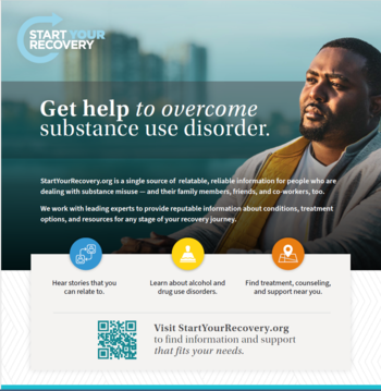 Flyer with information on Start Your Recovery, online substance use disorder services at startyourrecovery.org
