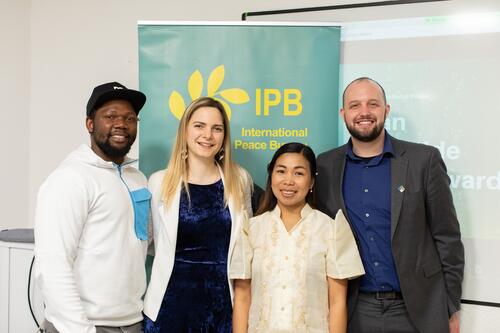 Sean Conner '13, far right, with his colleagues at the International Peace Bureau. (Photo provided by Sean Conner '13)