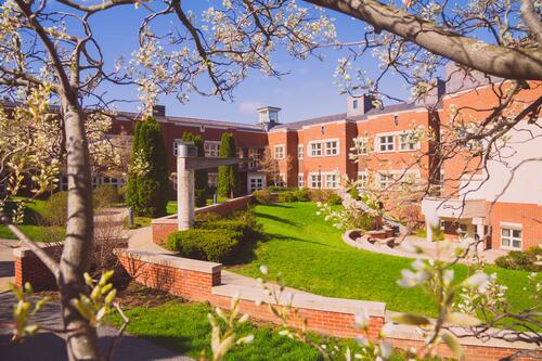 A view of South Hall in the spring.