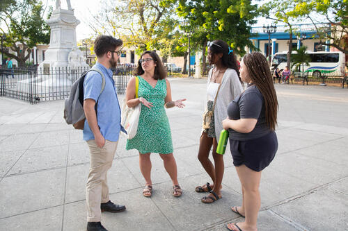 Melanie Medeiros, assistant professor of anthropology, with undergraduate students in Holguín, Cuba.