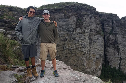 Justen Geddes and his hiking guide in Brazil