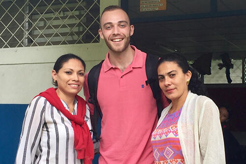 Ray Rizzo '15 with teachers he works with in Nicaragua. 