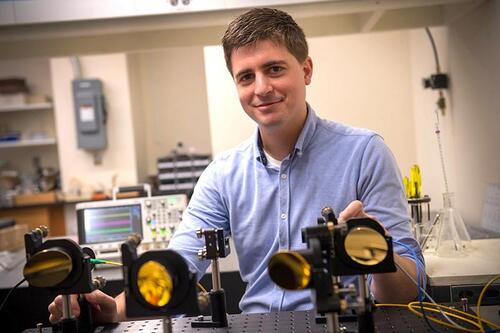 Michael Ruggiero '12 in his lab at University of Vermont