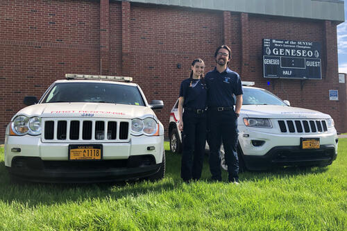 Geneseo First Response members Samantha Dorn '20, crew chief; Ethan Nagasing '20, chief of operations. (Image provided)