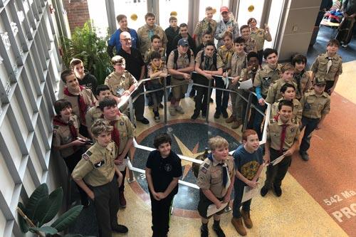 Boy Scouts in the Integrated Science Center as a group