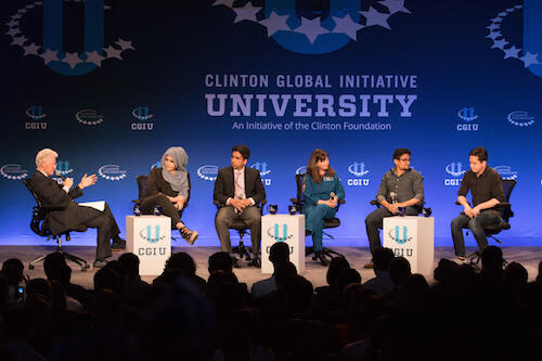 The stage with former President Bill Clinton at the initiative.