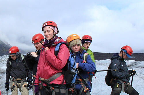 Students on site in Iceland on a glacier