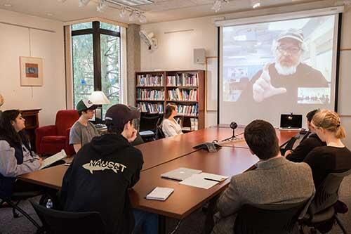 Glenn McClure talks to Geneseo students from Antarctica.