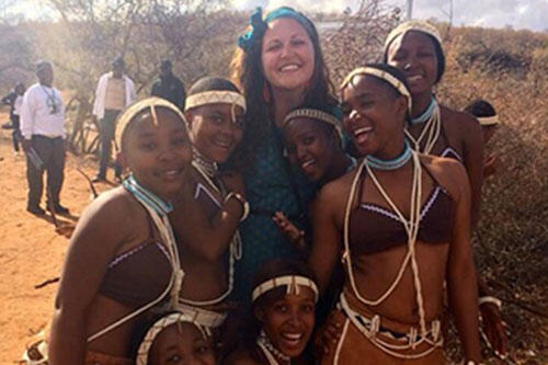 Meara Bowe '15 with Botswanan girls.