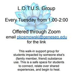 LOTUS group flyer - Tuesdays 1-2 pm via Zoom