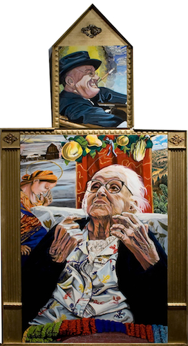 A painting of the author's great uncle and a painting of the author's grandmother.
