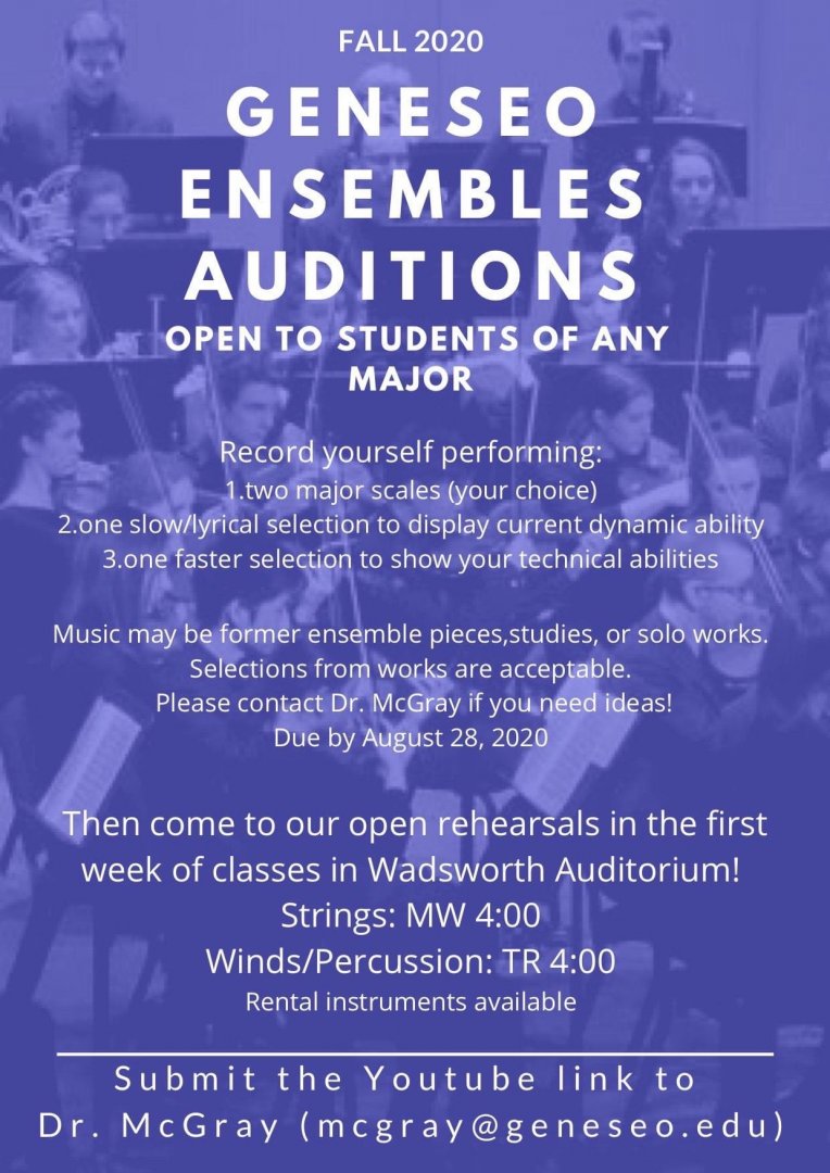 Audition Information for Ensembles and lessons Fall 2020