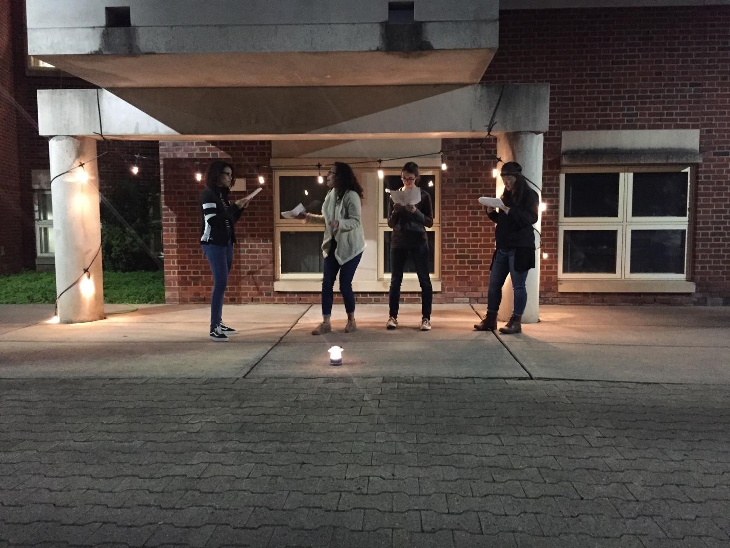 From Left Nicauly casilla, Sharon Becerra Pachon, Erin Maud, and Macie Shum performing “Sígame contando”, comedy in one act written by Nadine Dixon.