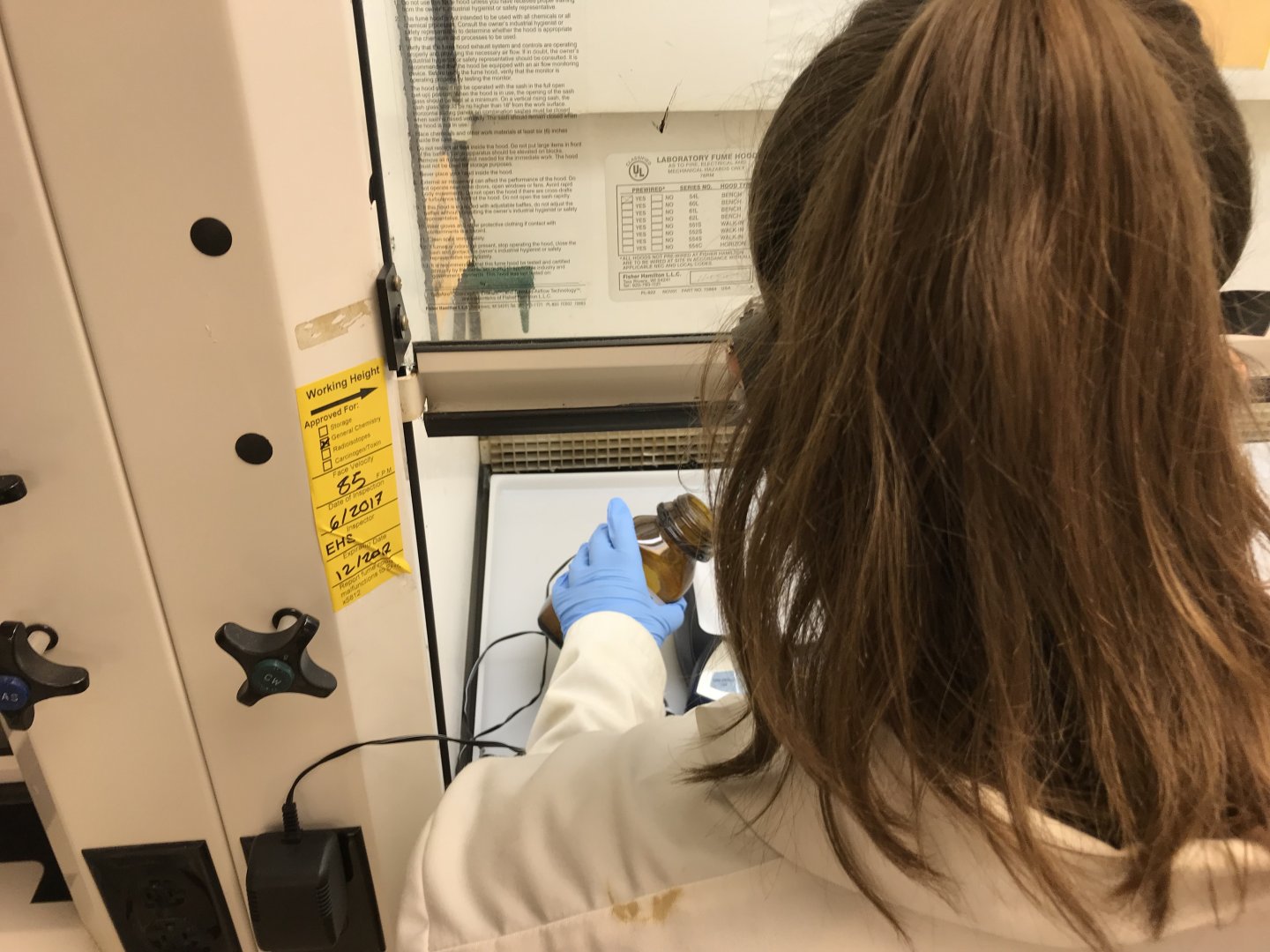 Working height of the chemical fume hood sash