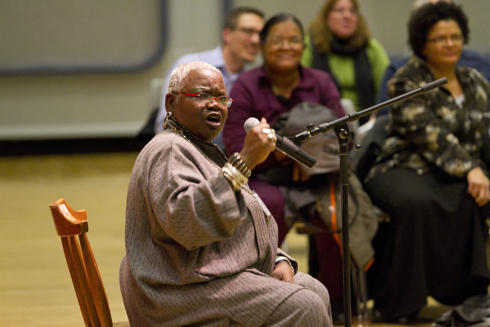 Dr. Ysaye Maria Barnwell speaking with clenched fist