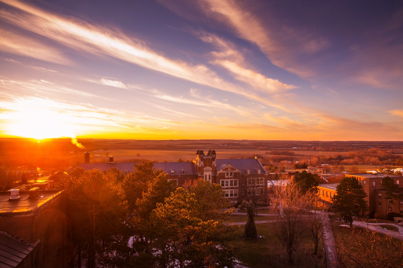 sunset over campus