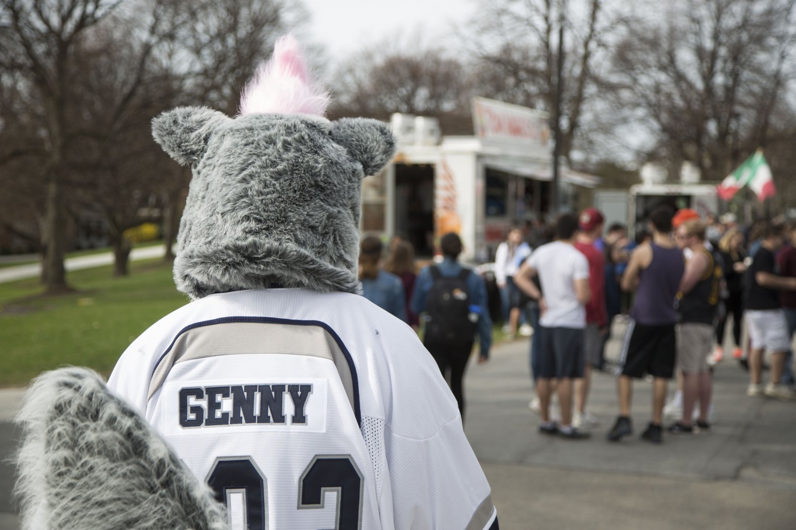 Genny walking towards the food trucks at Genny Fest 2018.